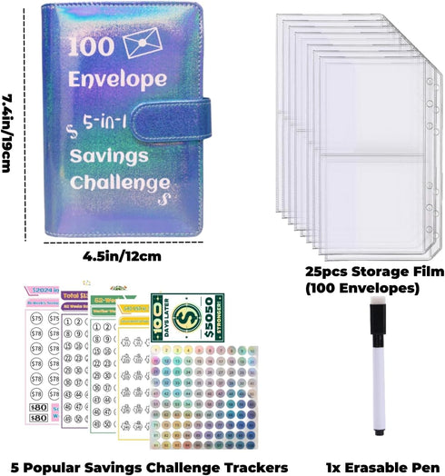 100 Envelope Challenge Binder,2024 Exclusive 52 Weeks / 100 Days 5050 Money Savings Challenges Notebook,5-in-1 Budget Planner, Budget Notebook Bin...