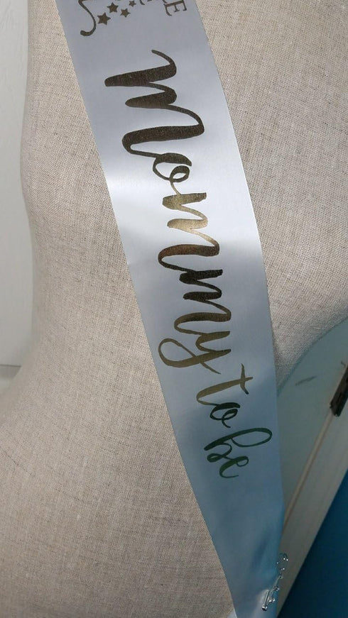 Twinkle Little Star Baby Shower Sash Banner for Mommy to Be White & Gold with Rhinestone Pin...