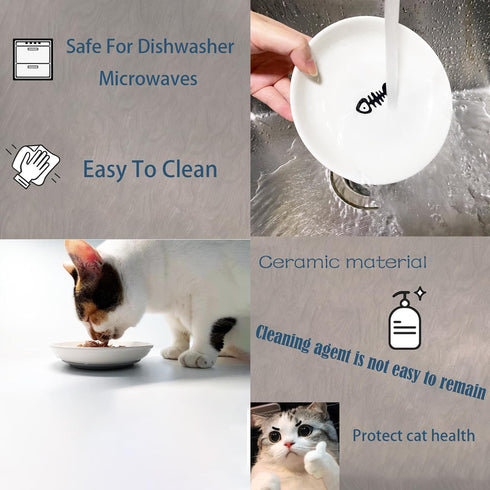 Cat Food Bowls, Cat Dishes with Ceramic Silicone Bottom, Non-Slip Silent Kitten Food Bowls for Indoor Cat, Whisker Friendly Shallow Dish for Cat W...