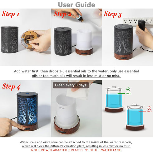 EQUSUPRO Essential Oil Diffuser 150ml Metal Aromatherapy Oil Diffuser Ultrasonic Cool Mist Diffuser with Auto Shut-Off Protection,7 Colors Changed...