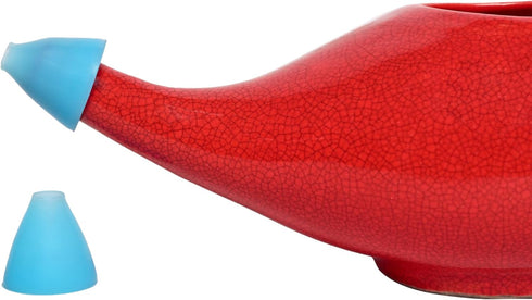 HealthGoodsIn Premium Handcrafted Durable Ceramic Neti Pot, Nasal Cleansing, Dishwasher Safe with 2 Silicone Nozzle Tip, Holds 225 Ml. - Crackle P...