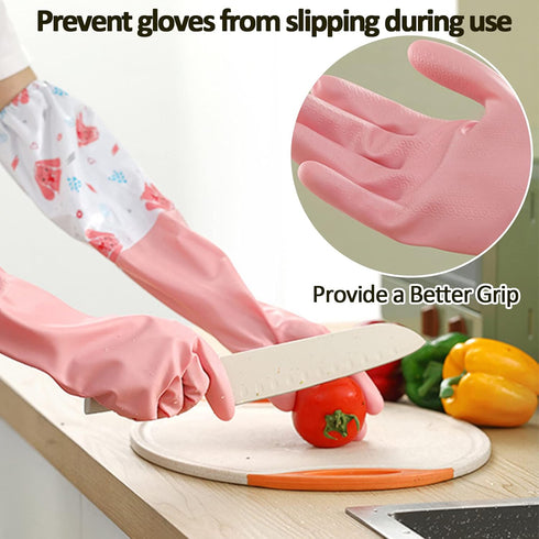 3pcs Dishwashing Cleaning Gloves, Waterproof Reusable Kitchen Long Gloves, Latex-Free Household Gloves for Laundry, Cleaning, Working, Gardening...