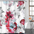 Shower Curtain Blue Large Burgundy Red Watercolor Abstract Flowers Gray Foliage Waterproof Polyester Fabric 72 x 72 Inches Set with Hooks...
