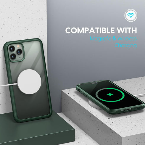 Designed for iPhone 11 Pro Max Full Body Case, Full Body Rugged Case with Built-in 9H Tempered Glass Screen Protector for iPhone (Midnight Green)....
