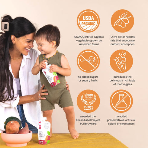 Serenity Kids 6+ Months USDA Organic Veggie Puree Baby Food Pouches | No Sugary Fruits or Added Sugar | Allergen Free | 3.5 Ounce BPA-Free Pouch |...