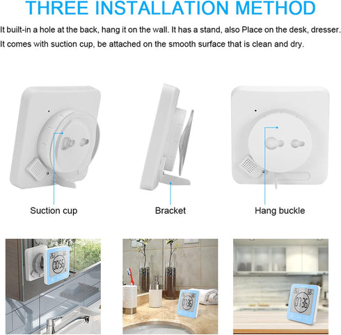 Digital Bathroom Shower Wall Clock Timer, LCD Digital Wall Clock with Suction Waterproof Temperature Humidity Gauge, Touch Screen Timer, Large Cou...