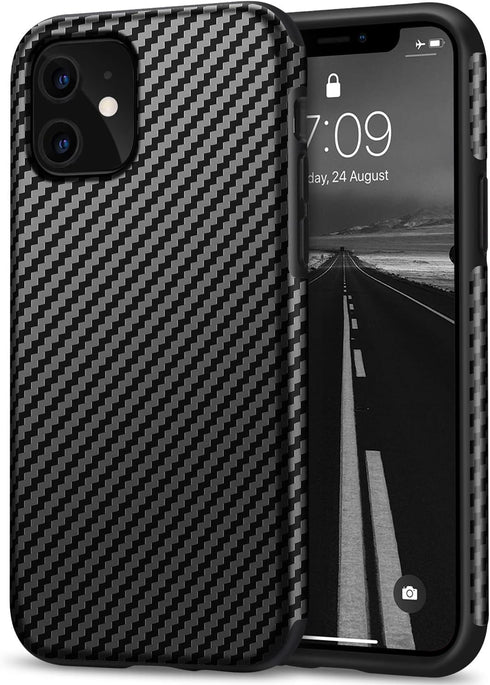 Tasikar Compatible with iPhone 11 Case Carbon Fiber Leather Design with TPU Bumper Premium Hybrid Case (Black)...