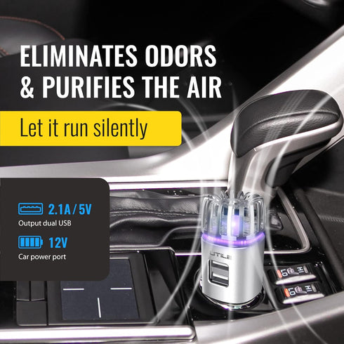 UTILE Car Ionizer Odor Eliminator Purifier with Dual USB Charger – Ionic Air Freshener| 2.1A/0.8W USB Charging for Phone, Tablet and Other Devices...