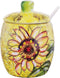 Ceramic Sugar Bowl Sunflower Painting Salt Pepper Storage Jar with Lid And Spoon...