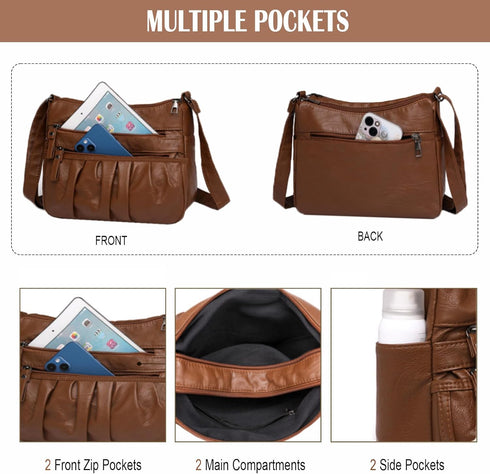 Women Crossbody Handbags Waterproof Shoulder Bag Ladies Soft Leather Purse Satchel Multi Pocket Messenger Bag...