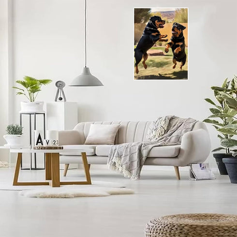 HMDIIMGE Diamond Painting Kits for Adults, Two Rottweilers Playing Catch in The Yard 5D DIY Diamond Art Kits Full Drill Diamond for Gift Wall Deco...
