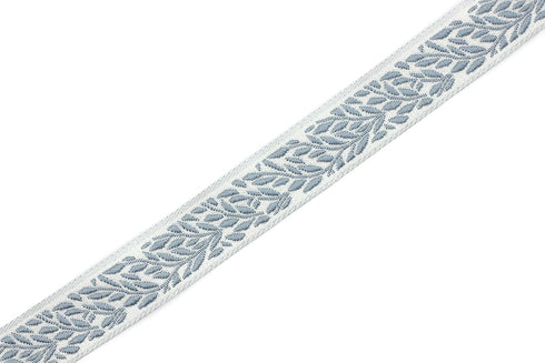 11 Yard Spool 0.79" Wide Blue Leaf Tendril Jacquard Ribbon Woven Trim Upholstery Fabric Sewing Trims 20270 V5...