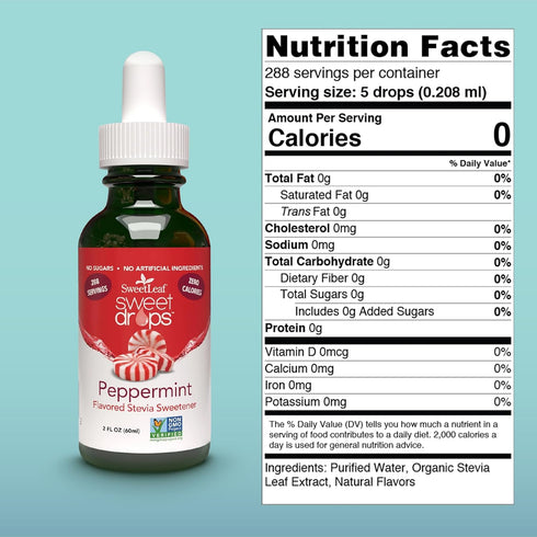 SweetLeaf Sweet Drops Peppermint Liquid Stevia Sweetener - Peppermint Stevia Drops, Zero Calories, Zero Sugar, Non-GMO, Gluten-Free, Keto Friendly...