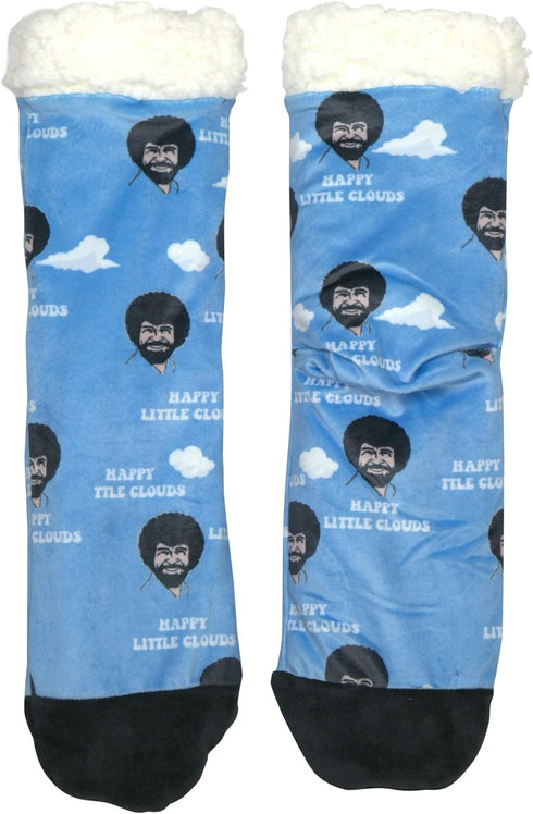 ooohyeah Unisex Cozy Slipper Socks, Funny Bob Ross Fuzzy House Slippers for Women & Men, Sherpa Warm Cute Indoor Non-Slip Socks...