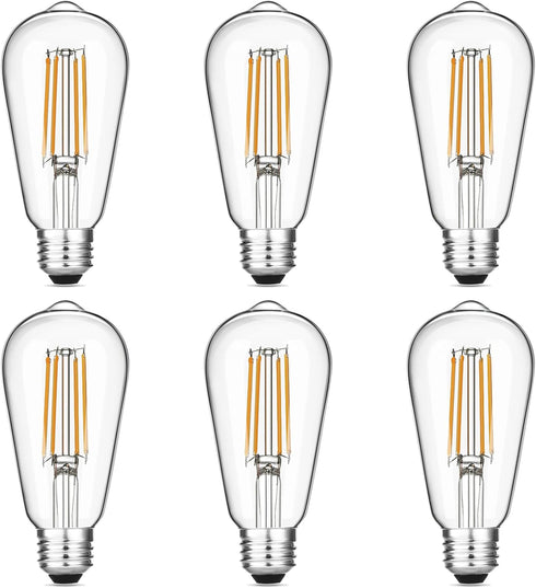Vintage LED Edison Bulbs 6W, Equivalent 60W Incandescent, Warm White 2700K, ST58 Antique LED Filament Bulbs with 90+ CRI, E26 Medium Base,Dimmable...