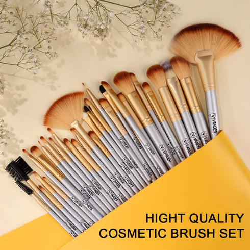 Make up Brushes, VANDER Professional 32pcs Makeup Brush Set, Makeup Brushes Set Foundation Blending Cosmetic Brush Set Kit,Champagne?Cosmetic bag ...