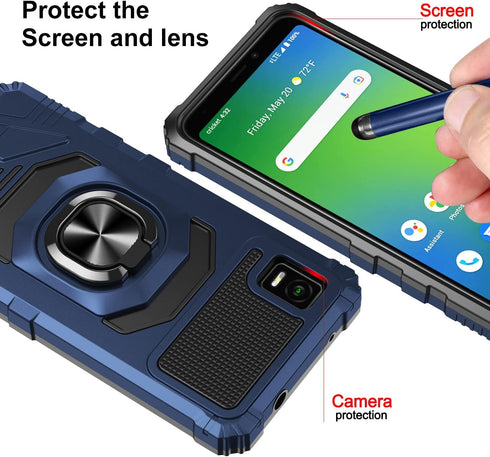for Cricket Debut Smart Case, with Tempered Glass Screen Protector Heavy Duty Protection Technology Built-in Kickstand Rugged Shockproof Protectiv...