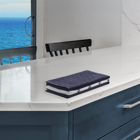 Nautica 100% Cotton Kitchen Towels Set of 3 | 18" X 28" Super Absorbent Reusable Cleaning Cloths, Tea Towels, Hand Towels for Drying Dishes | Navy...