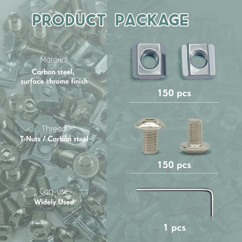 150 sets Screws Nuts Kit for 2020 Series Conrner Bracket Connector,150Pcs M5 T Nuts+150Pcs M5 x 8mm Hex Socket Head Screws for Aluminum Profile Ac...