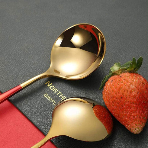 Metal Soup Spoons,Stainless Steel Spoons for Soup Round Colorful Dinner Spoons Thick Short handle Table Spoon 6.3-Inch, Set of 5 (Gold)...