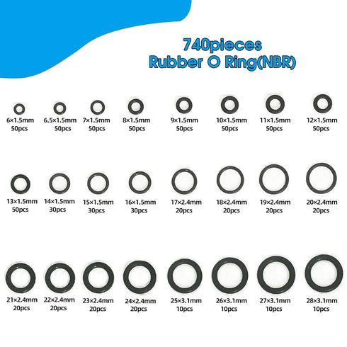 740pcs Rubber O Ring Assortment Kits 24 Sizes Sealing Gasket Washer Made of Nitrile Rubber NBR for Automotive Repair, Plumbing and Faucet, Air or ...