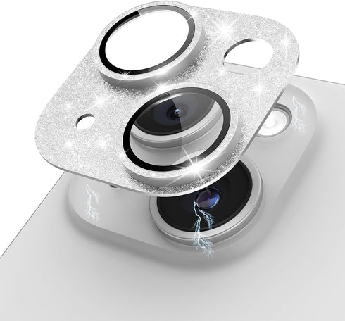 for iPhone 15 Plus/iPhone 15 Camera Lens Protector Glitter Plus Aluminium Alloy Ring 9H Tempered Glass Screen Case Friendly Camera Cover for iPhon...
