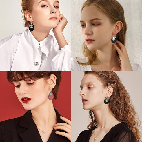 SUNNYCLUE 84Pcs DIY 10 Pairs Tree of Life Charms Faux Leather Teardrop Round Charm Black Red Stamping Faux Leather Earring Making Starter Kit Leaf...