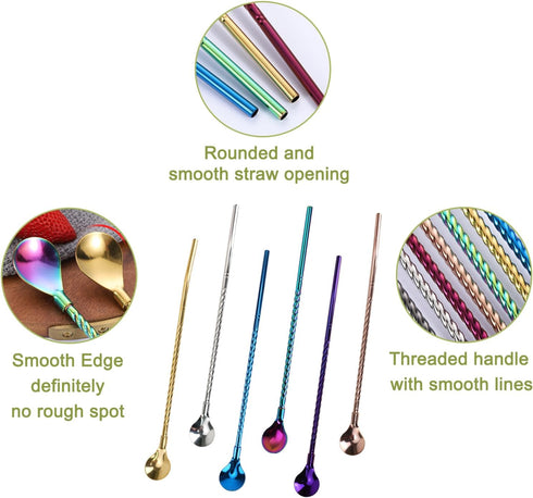6 PCS Long Handle Spoon, 9 Inch Ice Tea Spoon, Ice Cream Spoon, Coffee Spoon, Cocktail Stirring Spoons, Reusable Stainless Steel Straw Spoon for C...