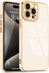 Lafunda Designed for iPhone 15 Pro Max Case Cute, Luxury Plating Case for Women Girls Gold Edge TPU Bumper Cover with Camera Protection Shockproof...