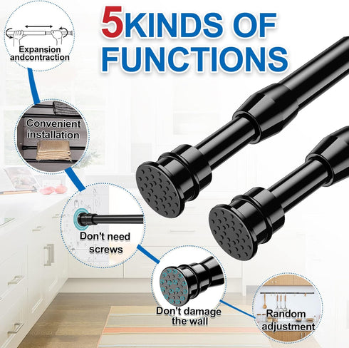 AIZESI Spring Tension Curtain Rods Short Tension Rod (Black,28" to 38"-3Pcs)...