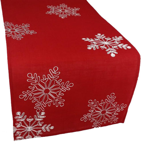 Snowy Noel Embroidered Christmas Table Runner with White Snowflakes, 15 by 90-Inch...