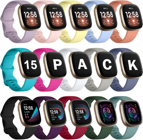 GEAK 15 Pack Compatible with Fitbit Versa 3 Bands/Versa 4 Bands/Fitbit Sense 2/Sense Bands,Soft Replacement Waterproof Sport Watch Strap Wristband...