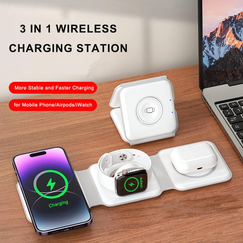 3 in 1 Magnetic Foldable Wireless Charger,3 in 1 Charging Station for Multiple Apple Devices-Travel Charging Pad Dock,for iPhone 15/Pro/Max/Plus/1...