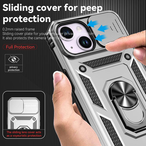 Hitaoyou Compatible with iPhone 15 Case, iPhone 15 Case with Camera Cover & Kickstand Military Grade Shockproof Heavy Duty Protective with Magneti...