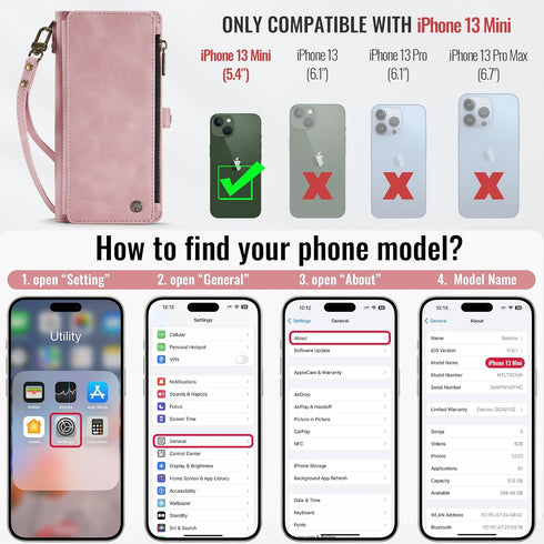 Defencase Compatible with iPhone 13 Mini Case Wallet with RFID Blocking Card Holder for Women Men, PU Leather Magnetic Snap Flip Zipper Strap Wall...