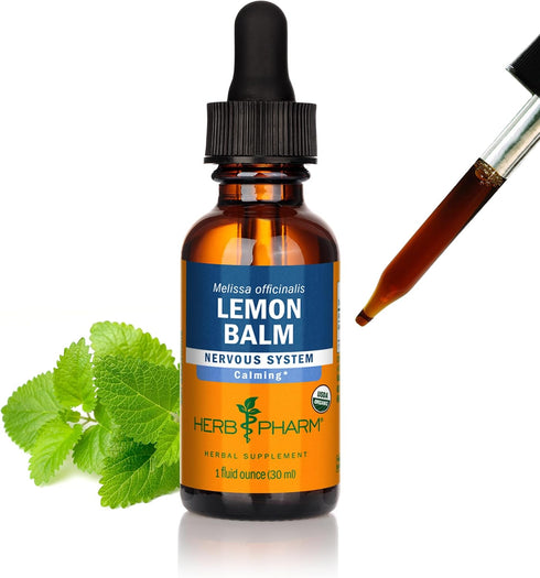 Herb Pharm Certified Organic Lemon Balm Liquid Extract for Calming Nervous System Support, Organic Cane Alcohol, 1 Ounce...