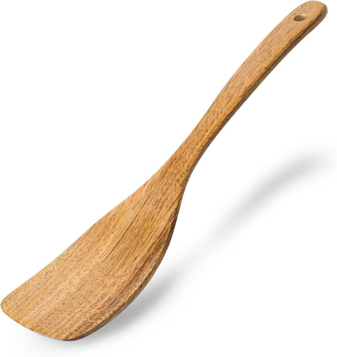 Curved Wooden Spatula for Cooking, 12.5inch Wood Turner for Frying, Non-Scratch Wood Flat Spurtle for Pan & Wok, Acacia Wooden Cooking Utensils fo...