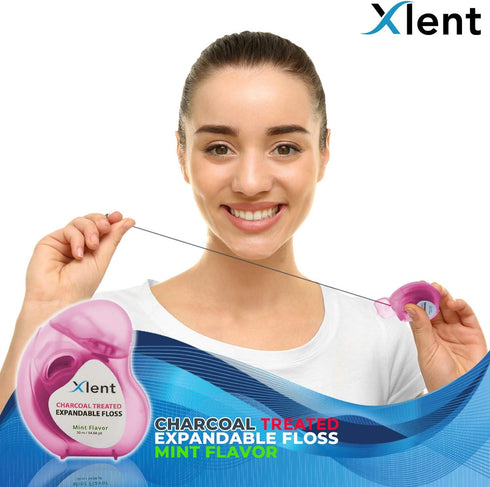 Expandable Floss Treated with Activated Charcoal with Xylitol and Natural Plant Based Wax |Fresh Mint Flavor | PFAS & PTFE Free |50 Meter x 2...
