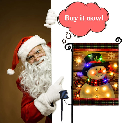 Lighted Christmas Garden Flag for Outside, Led Snowman Garden Flag, Winter Yard Flag 12x18 Double Sided for Outdoor Yard Porch Lawn Decoration...