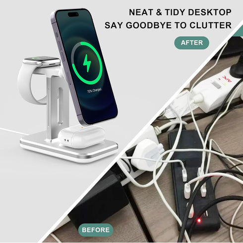 Wireless Charger 3 in 1 Charger Station Fast iPhone Charging Station with Adapter for 15,14,13,12 Pro/Max/Mini/Plus, iWatch 8/7/6/SE/5/4/3/2 and A...
