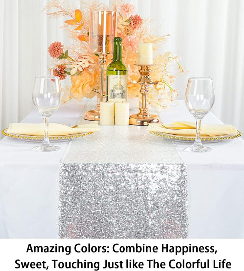 ShinyBeauty Tassel Silver Sequin Dresser Scarves or Table Runner, 12x72 Inch Elegant Wedding Event Decoration...