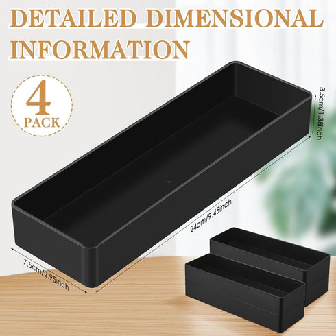 Teling 4 Pcs Large Black Basics Rectangular Plastic Desk Organizer, Half Accessory Tray, Tabletop Bathroom Tray Plastic Organizer Tray for School ...
