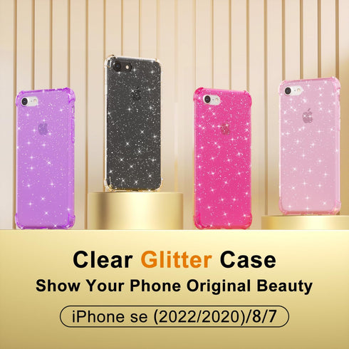 for iPhone SE Phone Case 2022/3rd/2nd/2020, iPhone 8/ iPhone 7 Case Clear Glitter Bumper, Bling Sparkly Shiny Transparent Cute Color, Thin Slim So...