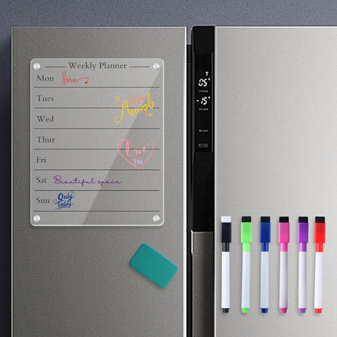 Acrylic Magnetic Dry Erase Board for Fridge, 13x9" Clear Acrylic Dry Erase Calendar Board for Refrigerator, Magnetic Acrylic Board Meal Planner Mo...
