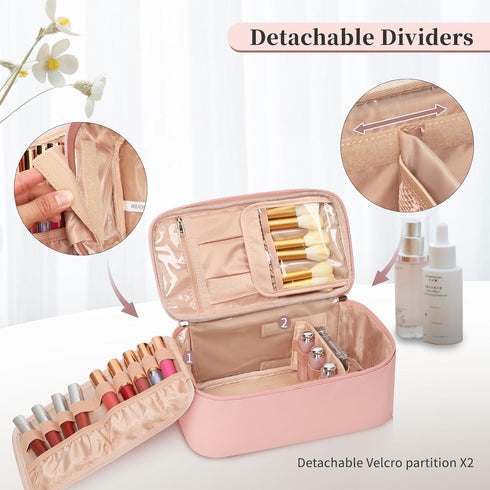 OCHEAL Makeup Bag, Travel Makeup Bag With Multi-Compartments,Large Capacity Pink Cosmetic Bags Organizer For Women Girls,Waterproof Portable Toile...