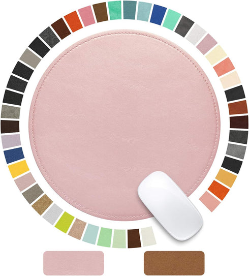 Mouse Pad?Round Mouse Pad?PU Mouse Pad?Leather Mouse Pad with Stitched Edge Micro-Fiber Base with Non-Slip Waterproof?Mouse Pad for Computers?Lapt...