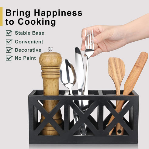 Ayiaren Wooden Silverware Holder Flatware Utensil Caddy Cutlery Holder Wood Silverware Organizer Bin Storage Containers for Kitchen Countertop, Fo...