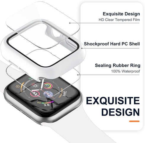 Charlam Waterproof Case Compatible with Apple Watch 41mm iWatch SE Series 8 7 with Built-in Tempered Film Screen Protector, Full Coverage Hard PC ...