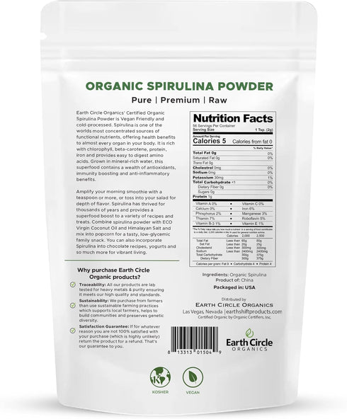 Spirulina Powder, Kosher, Raw and Non-Irradiated | Pure Vegan Protein | Premium Superfood, High in Amino Acids and Antioxidants - 4 Ounce...