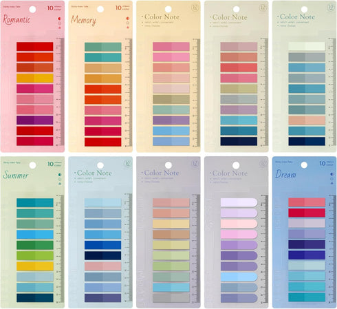 2000Pcs Sticky Tabs with Ruler, 10 Pack Index Tabs, Post It Sticky Notes, Repositionable Book Flags Strip Index Tabs Clear Page Markers for Office...